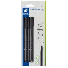 Staedtler Triplus Fineliner 334 Pack de 4 Rotuladores de Punta Fina - Trazo de 0.3mm aprox. - Tinta Antisecado a Base de Agua - Carcasa Fabricada en un 97% de Plastico Reciclado - Color Negro
