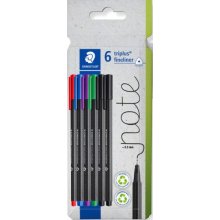 Staedtler Triplus Fineliner 334 Pack de 6 Rotuladores de Punta Fina - Trazo de 0.3mm aprox. - Tinta Antisecado a Base de Agua - Carcasa Fabricada en un 97% de Plastico Reciclado - Colores Surtidos