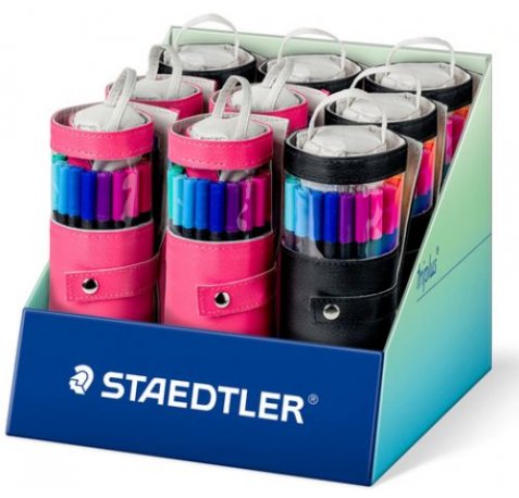Staedtler Triplus Fineliner 334 Expositor con 9 Packs Enrollables de 20 Rotuladores Punta Fina - Trazo 0.3 mm aprox. - Tinta Base de Agua - 97% de Plastico Reciclado - Colores Surtidos