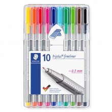 Staedtler Triplus Fineliner 334 Pack de 10 Rotuladores de Punta Fina - Trazo 0.3 mm Aprox - Tinta Base de Agua - Colores Surtidos