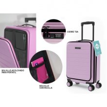 Lagart Maleta Trolley Pocket de Cabina Rigida 20â? 55x34x20cm - Compartimento Frontal Acolchado para Portatil - Cierre TSA - Ruedas Dobles 360º - Color Rosa Pastel Lagart Maleta Trolley Pocket de Cabina Rigida 20â? 55x34x20cm - Compartimento Frontal Acolchado para Portatil - Cierre TSA - Ruedas Dobles 360º - Color Rosa Pastel