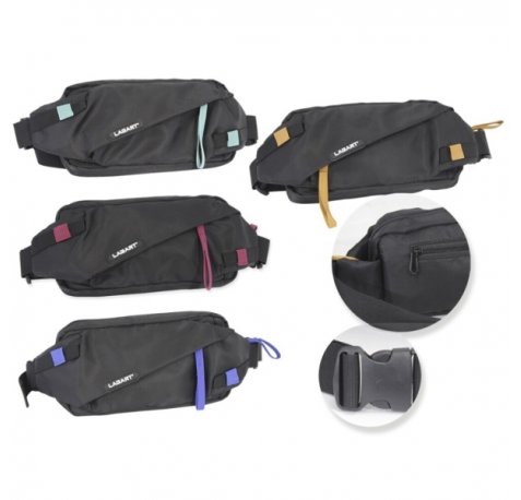 Lagart Smart Bandolera/RiÃ±onera - 3 Bolsillos - Cinta Ajustable - Fabricada en Nylon Impermeable - Medidas 24x12x5cm - Color Negro con Detalles en Color (4 uds)