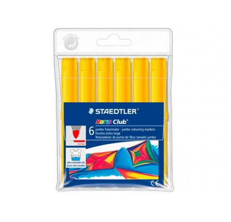 Staedtler Noris Jumbo 340 Pack de 6 Rotuladores Jumbo - Punta de Fibra - Trazo 3mm - Tapa Ventilada - Color Amarillo
