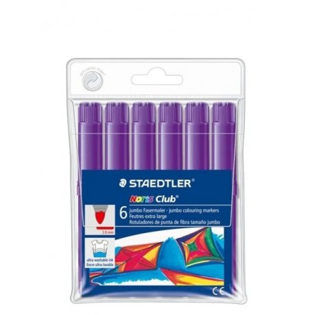 Staedtler Noris Jumbo 340 Pack de 6 Rotuladores Jumbo - Punta de Fibra - Trazo 3mm - Tapa Ventilada - Color Violeta