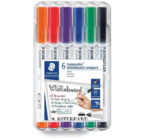 Staedtler Lumocolor 341 Pack de 6 Marcadores para Pizarra - Secado Rapido - Colores Surtidas
