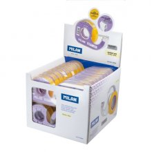 Milan Expositor de 36 Cintas Adhesivas Transparentes con Dispensador - Medidas 12mm x 33m - Color Amarillo Transparente