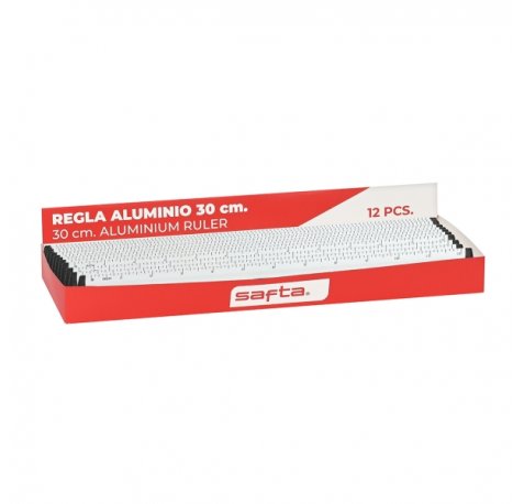 Safta Expositor con 12 Reglas de 30cm - Aluminio - 330x125x30mm - Colores Surtidos