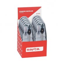 Safta Expositor con 10 Compases - Ergonomico - Incluye Minas - Ligero y Portatil - 105x100x140mm - Colores Surtidos