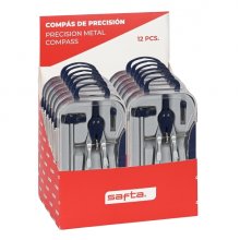 Safta Expositor con 12 Compases de Precision - Ajuste Variable - Mecanismo Rapido - Extensor - Incluye Minas - Colores Surtidos