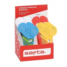 Safta Expositor con 20 Tijeras de 12cm - Asas Ergonomicas - Plastico Resistente - Punta Redonda Segura - Colores Surtidos