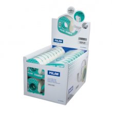 Milan Expositor de 36 Cintas Adhesivas Invisibles con Dispensador - Medidas 19mm x 33m - Color Transparente Mate