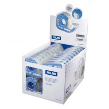 Milan Expositor de 36 Cintas Adhesivas Transparentes con Dispensador - Medidas 19mm x 33m - Color Transparente Brillante