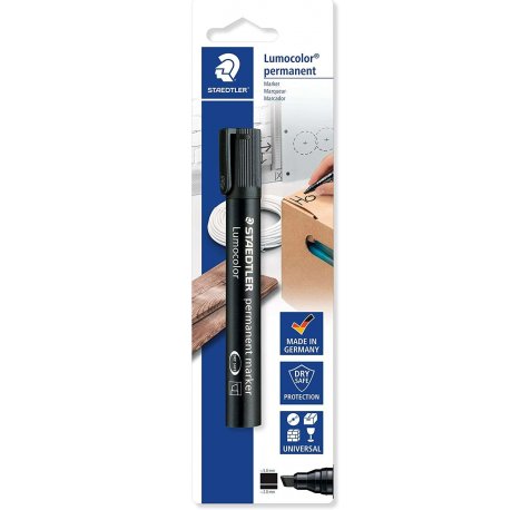 Staedtler Lumocolor 350 Rotulador Permanente con Punta Biselada - Punta 2-5mm - Tinta Antisecado - Recargable - Color Negro