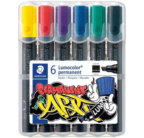 Staedtler Lumocolor 350 Pack de 6 Rotuladores Permanentes - Punta Biselada - Colores Surtidos