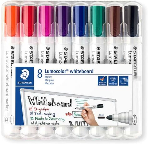 Staedtler Lumocolor 351 Pack de 8 Marcadores para Pizarra Blanca - Secado Rapido - Colores Surtidos