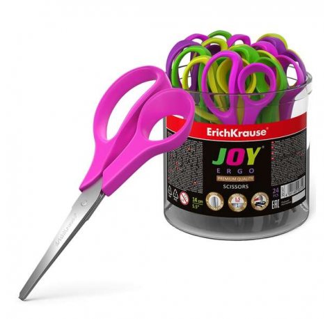 Erichkrause Tijeras Joy Ergo - Cuchillas de Acero Inoxidable - Extremos Redondeados - Resistente a La Corrosion - Mangos Ergonomicos - Color Negro (24 uds)