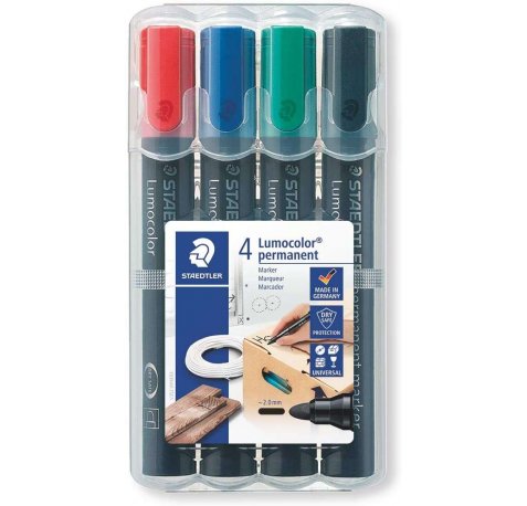 Staedtler Lumocolor 352 Pack de 4 Marcadores Permanentes - Secado Rapido - Colores Surtidos