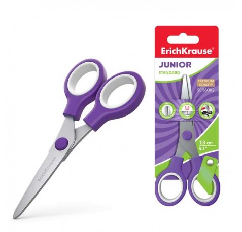 Erichkrause Tijeras Standard Junior - Cuchillas de Acero Inoxidable - Extremos Redondeados - Resistente a La Corrosion - Mangos de Plastico Resistente - Color Variado
