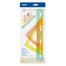 Milan New Look Pack de Reglas de Trazado - Plastico Rigido - Transparente - Centimetros y Pulgadas - Colores Surtidos
