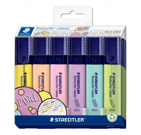Staedtler Textsurfer Classic 364 Pack de 6 Marcadores Fluorescentes - Secado Rapido - Trazo 1 - 5mm Aprox - Colores Surtidos