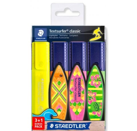 Staedtler Textsurfer Classic 364 Pack de 4 Marcadores Fluorescentes - Secado Rapido - Trazo 1 - 5mm Aprox - Colores Surtidos