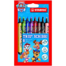 Stabilo Trio Scribbi Patrulla Canina Pack con 8 Rotuladores con DiseÃ±os de la Patrulla Canina - Punta de Fibra Amortiguada - Trazo entre 1,5-2mm - Forma Triangular - Tinta Super Lavable - Colores Surtidos