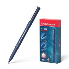 Erichkrause Boligrafo F-15 de Trazo Fino - Clip Metalico - Conviene para Cualquier Tipo de Papel - Cuerpo Opaco Redondo - Color Azul (12 uds)