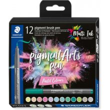 Staedtler 371 Pack de 12 Rotuladores Punta de Pincel Suave - Nueva Tinta Multi Ink - Pigmentos de Primera Calidad - Colores Pastel Surtidos