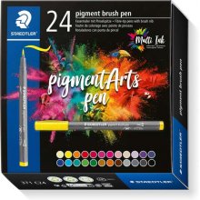 Staedtler 371 Pack de 24 Rotuladores Punta de Pincel Suave - Nueva Tinta Multi Ink - Pigmentos de Primera Calidad - Colores Surtidos