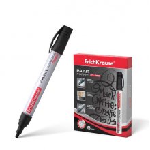 Erichkrause Marcador de Pintura Pt-350 - Sistema de Suministro de Tinta de Valvula - Cuerpo de Aluminio Resistente - Punta en Forma de Bala - Resistente al Agua y a los Rayos UV - Color Negro (6 uds)