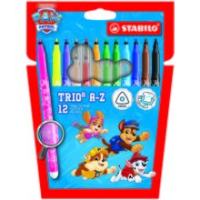 Stabilo Trio A-Z Patrulla Canina Pack de 12 Rotuladores con DiseÃ±os de la Patrulla Canina - Punta Fina de Fibra - Trazo 0.7mm - Tinta Lavable - Zona de Agarre Triangular - Colores Surtidos