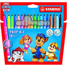 Stabilo Trio A-Z Patrulla Canina Pack de 18 Rotuladores con DiseÃ±os de la Patrulla Canina - Punta Fina de Fibra - Trazo 0.7mm - Tinta Lavable - Zona de Agarre Triangular - Colores Surtidos