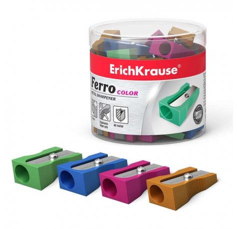Erichkrause Ferro Color - Sacapuntas de Aluminio con Agarre Ergonomico - Orificio de 8mm - Cuchilla de Acero al Carbono - Surtido de Colores Brillantes (48 uds)