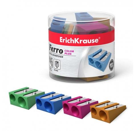 Erichkrause Ferro Color Plus - Sacapuntas Doble de Aluminio - Agarre Ergonomico - 8mm y 11mm de Diametro - Color Surtido (20 uds)