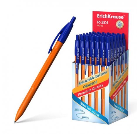 Erichkrause Boligrafo Automatico R-301 Naranja Matic 07 - Cuerpo Hexagonal Opaco - Grip - Punta de 07mm - Tinta de Secado Rapido - Color Azur (50 uds)