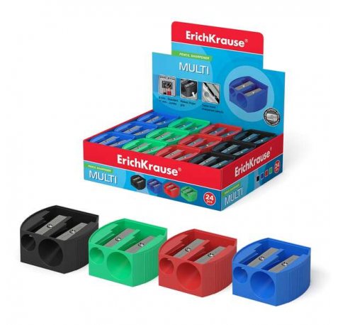 Erichkrause Multi - Sacapuntas de Plastico con Dos Orificios - Diametros de 8mm y 11mm - Color Surtido (24 uds)