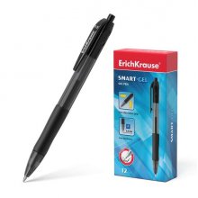 Erichkrause Boligrafo de Gel Automatico Smart-Gel - Punta Normal - Cuerpo Translucido Redondo - Agarre Comodo - Tinta de Gel de Secado Rapido - Longitud de Linea Continua de 500m - Espesor de 04mm - Color Negro (12 uds)