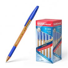 Erichkrause Boligrafo R-301 Amber Stick&Grip 0.7 - Cuerpo Hexagonal Translucido - Zona de Agarre de Goma - Punta de 0.7mm - Tinta de Secado Rapido - Color Azul (50 uds)
