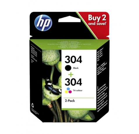 HP 304 Negro + Color Pack de 2 Cartuchos de Tinta Originales - 3JB05AE