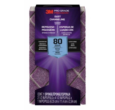 3M Pro Grade Precision Taco de Lija - Grano 80 Mediano - Canalizacion de Polvo - 6.35x11.4x2.54cm - Color Morado