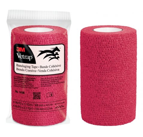 3M Vetrap Venda Cohesiva - 10cm x 4.5m - Flexible - Transpirable - Autoadhesiva - Color Rojo