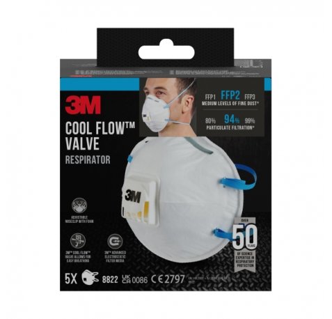 3M Pack de 5 Mascarillas para Particulas FFP2 - Desechable - con Valvula - para Niveles Medios de Particulas - Color Blanco