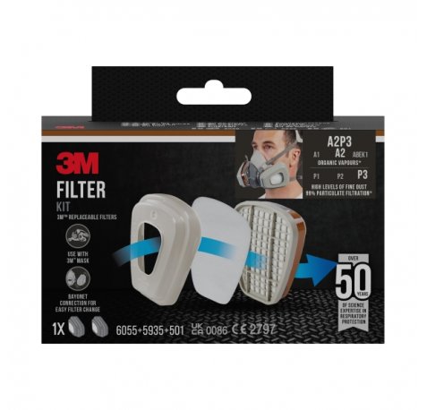 3M Filtros de Repuesto para Mascara de Media Cara - Proteccion Contra Vapores Organicos A2 - Proteccion Contra Altos Niveles de Particulas P3 - Color Gris