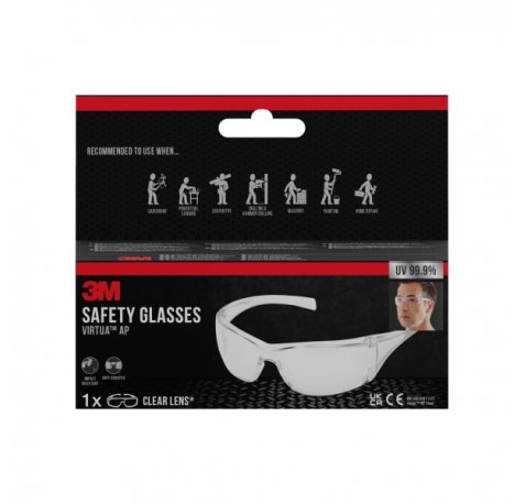 3M Virtua AP Gafas de Seguridad - Antirrayaduras - Lente y Montura Incolora - Proteccion UV - Color Transparente