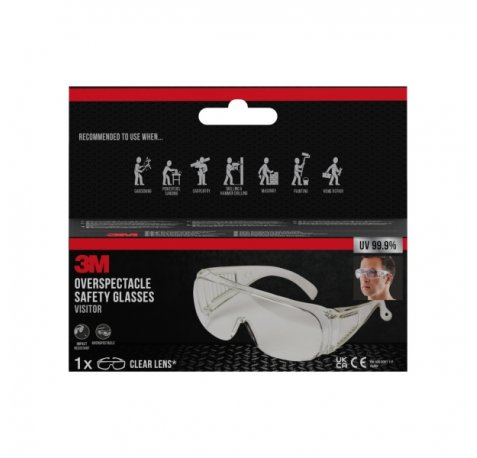 3M Cubregafas de Proteccion - Lente Incolora - Protectores Laterales Integrados - Proteccion UV - Color Transparente