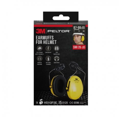 3M Peltor Optime Orejeras Auditivas para Casco - SNR 26dB - Amarillo - Peso Ligero - Ajustable - Color Amarillo