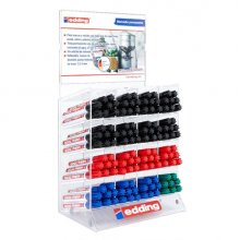 Edding 3000 Expositor con 128 Rotuladores Permanentes - Punta Redonda de 1.5mm - Trazo entre 1.5 y 3mm - Recargable - Secado Rapido - Colores Negro, Azul, Rojo y Verde