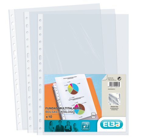 Elba Pack de 10 Fundas Multitaladro Standard Folio - Material de PP de 70? - Transparente y Cristalino