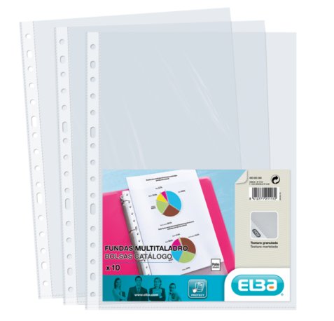 Elba Pack de 10 Fundas Multitaladro Standard Folio - Material de PP de 90? - Color Piel Naranja Transparente