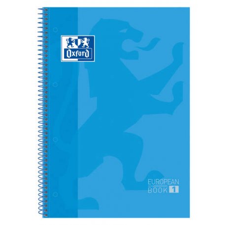 Oxford Europeanbook 1 Cuaderno Espiral Formato A4+ Cuadriculado 5x5mm - 80 Hojas - Banda de Color - Tapa Extradura Brillante - Color Turquesa